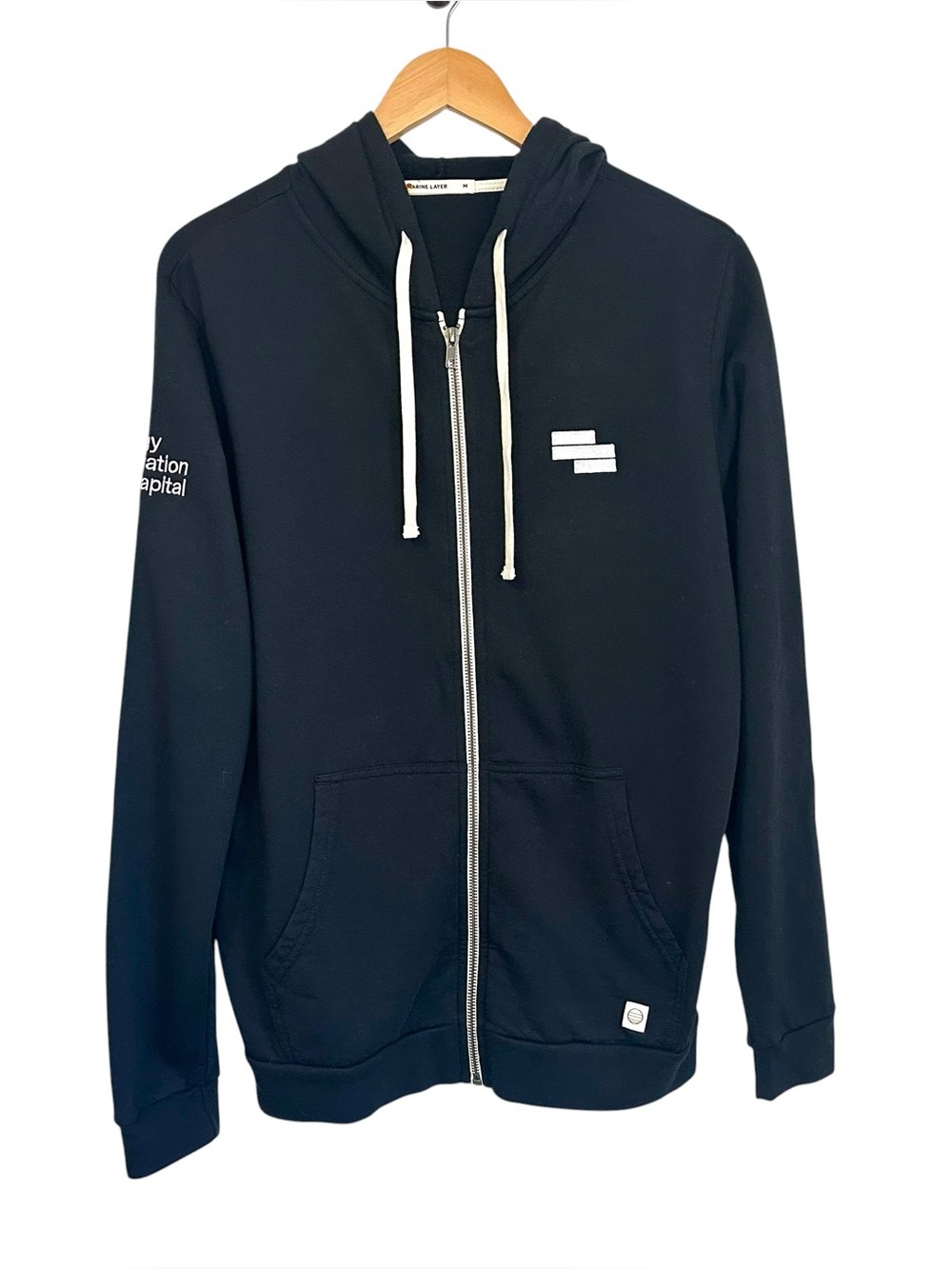 Marine Layer Mens Afternoon Full Zip Hoodie Sz Med Black Casual Embroidered